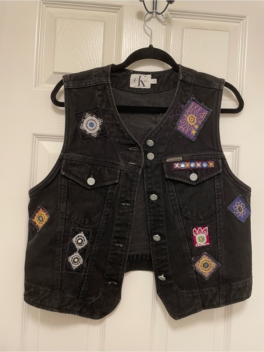 Calvin Klein Black Embroidered Patch Denim Vest